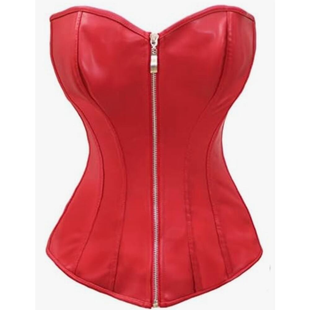 NWT  Fashion Costumes Faux leather Cherry Red corset Size S